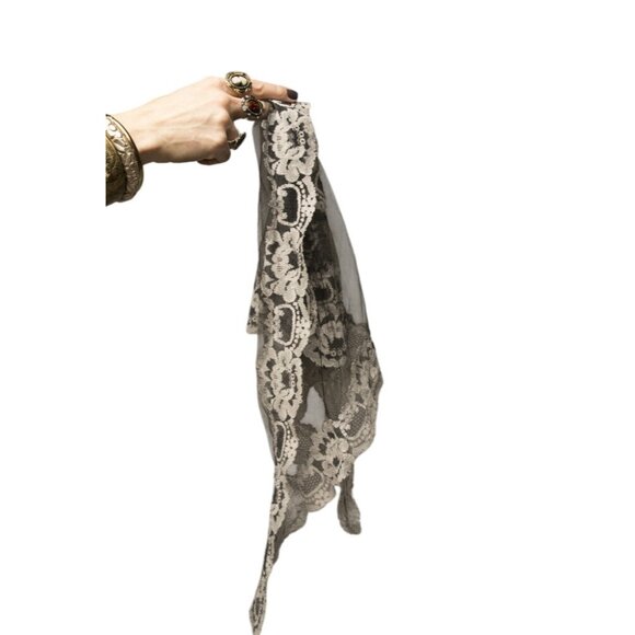 Black Lace Veil Scarf With Floral Pattern Sheer Design - Picture 2 of 3